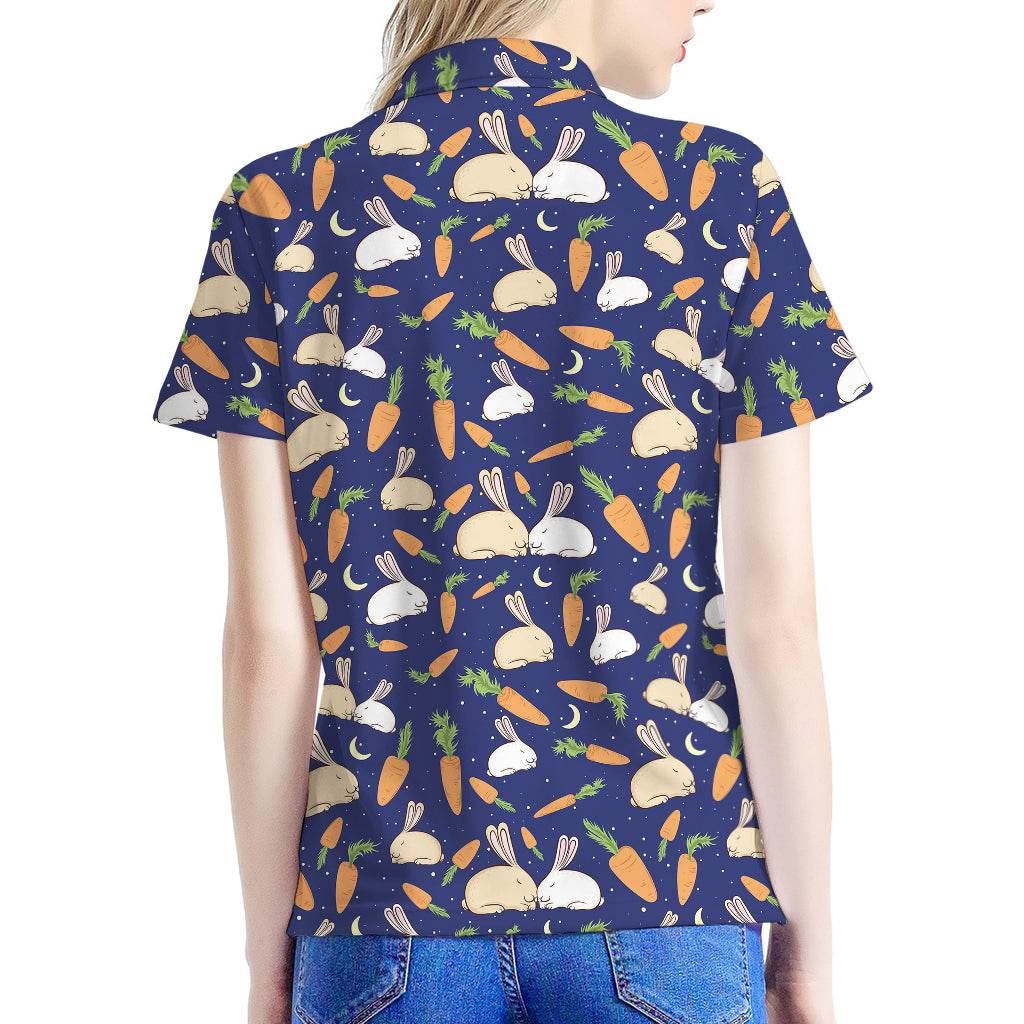 Carrot And Rabbit Pattern Print Women's Polo Shirt