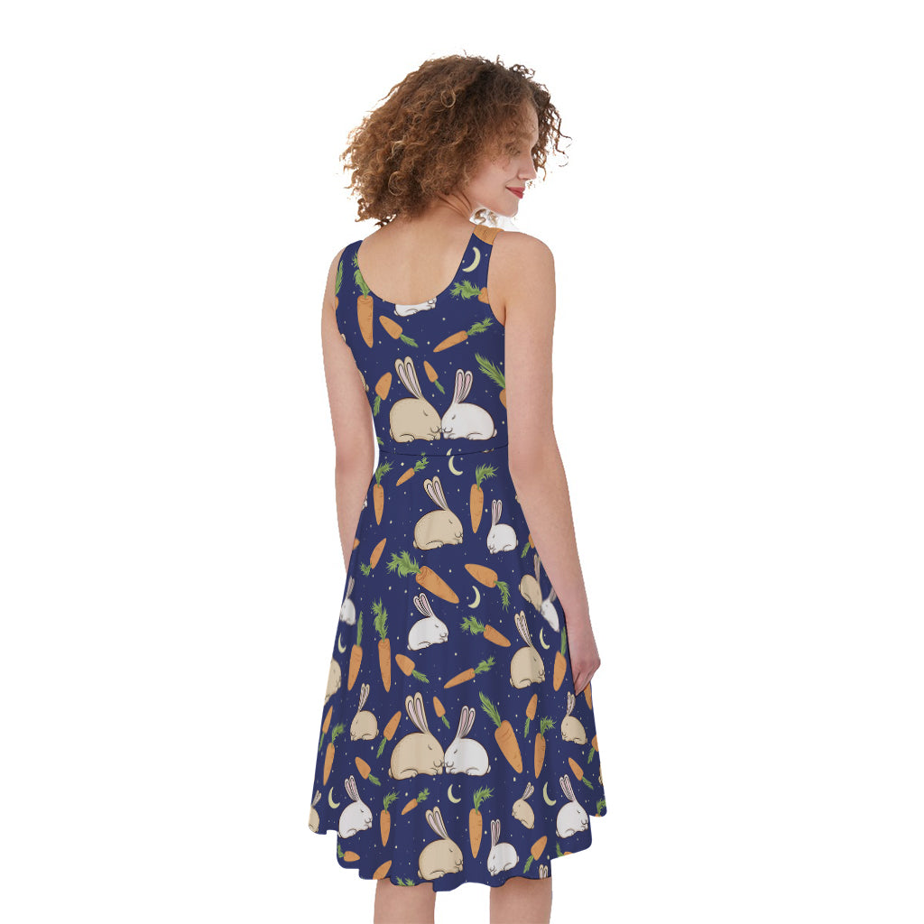 Carrot And Rabbit Pattern Print Women's Sleeveless Dress