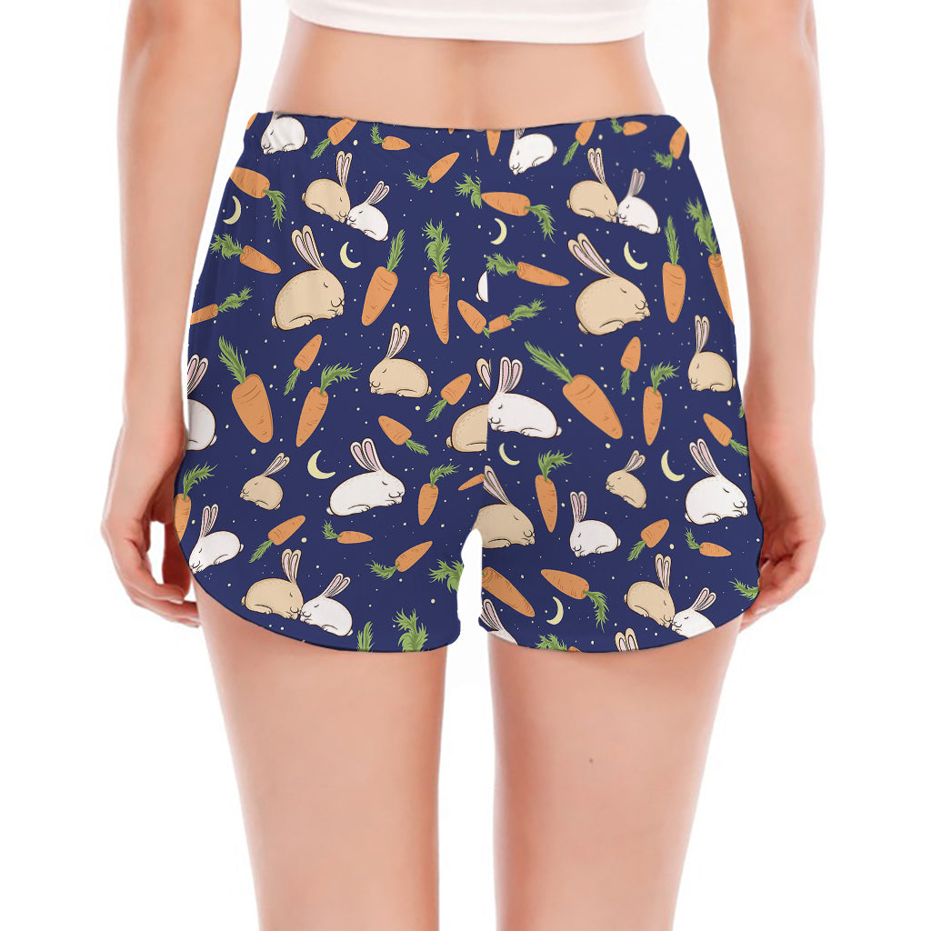 Carrot And Rabbit Pattern Print Women's Split Running Shorts
