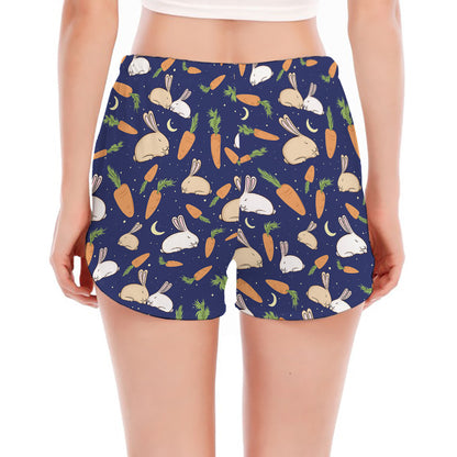 Carrot And Rabbit Pattern Print Women's Split Running Shorts