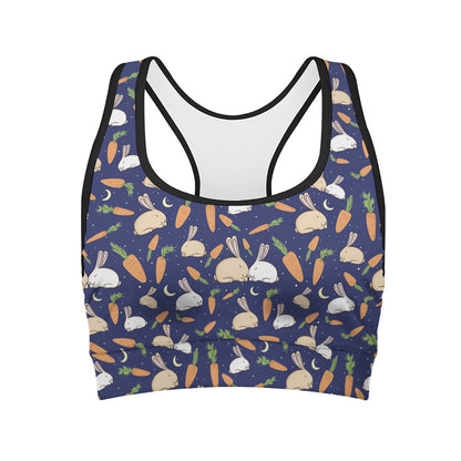 Carrot And Rabbit Pattern Print Women's Sports Bra