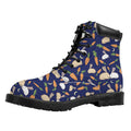 Carrot And Rabbit Pattern Print Padded Collar Lace Up Boots