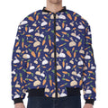 Carrot And Rabbit Pattern Print Zip Sleeve Bomber Jacket
