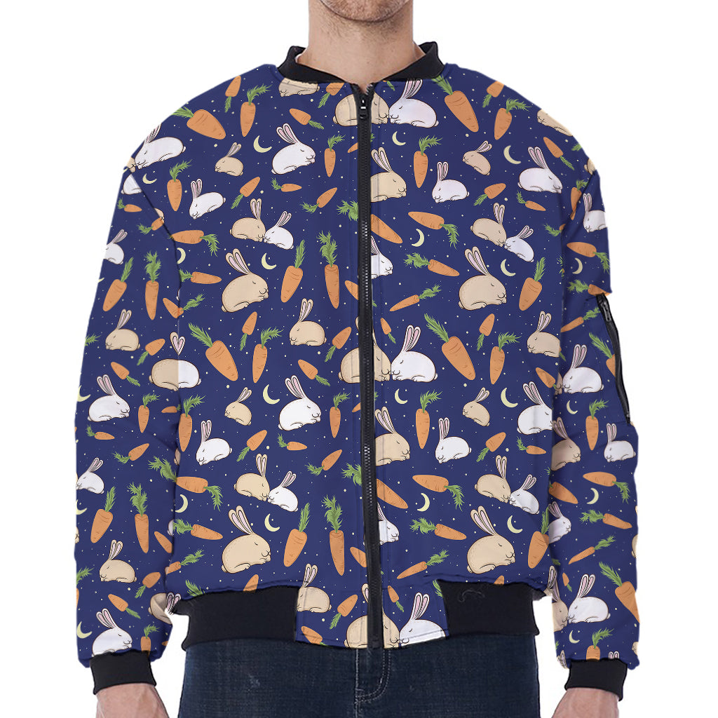Carrot And Rabbit Pattern Print Zip Sleeve Bomber Jacket