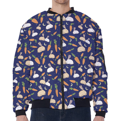 Carrot And Rabbit Pattern Print Zip Sleeve Bomber Jacket