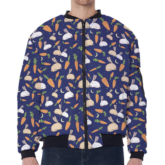 Carrot And Rabbit Pattern Print Zip Sleeve Bomber Jacket