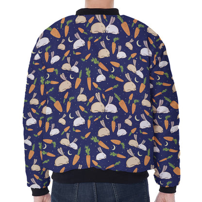 Carrot And Rabbit Pattern Print Zip Sleeve Bomber Jacket