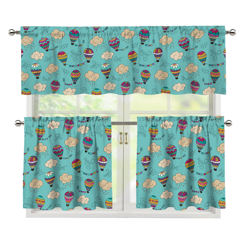 Cartoon Air Balloon Pattern Print 3 Piece Kitchen Curtains
