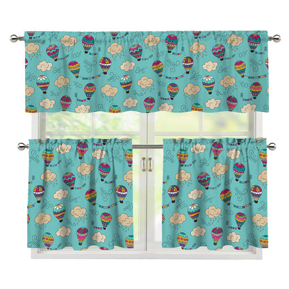Cartoon Air Balloon Pattern Print 3 Piece Kitchen Curtains