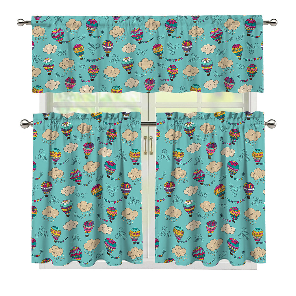 Cartoon Air Balloon Pattern Print 3 Piece Kitchen Curtains