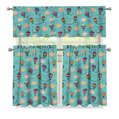 Cartoon Air Balloon Pattern Print 3 Piece Kitchen Curtains