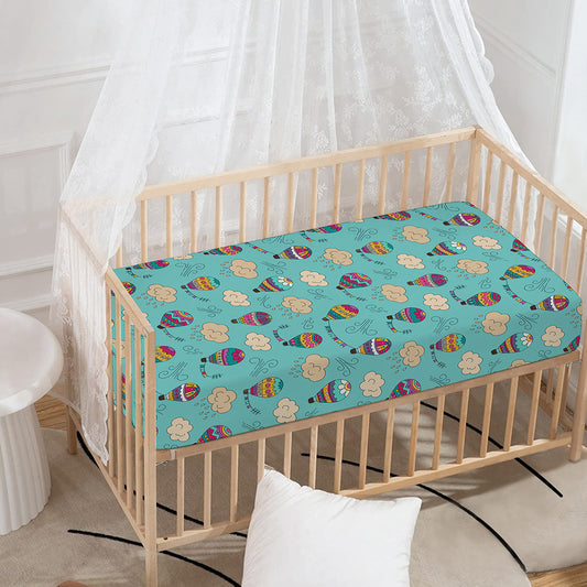Cartoon Air Balloon Pattern Print Baby Crib Sheet