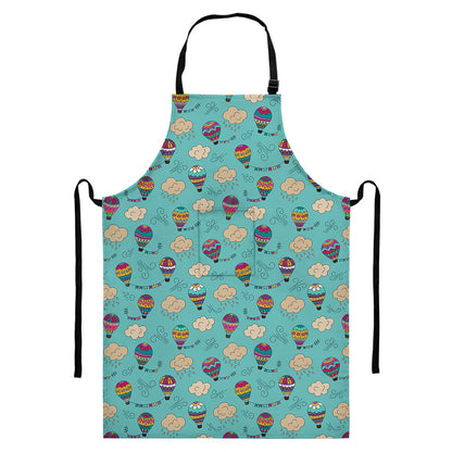 Cartoon Air Balloon Pattern Print Bib Apron With Pocket