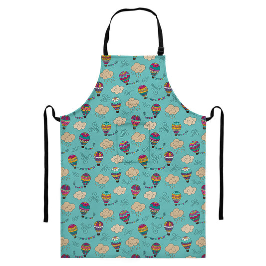 Cartoon Air Balloon Pattern Print Bib Apron With Pocket