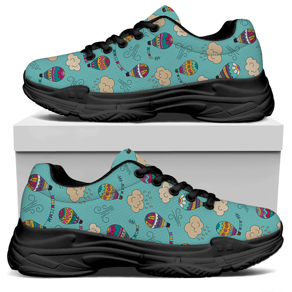 Cartoon Air Balloon Pattern Print Black Chunky Shoes