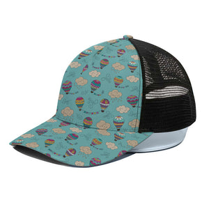 Cartoon Air Balloon Pattern Print Black Mesh Trucker Cap