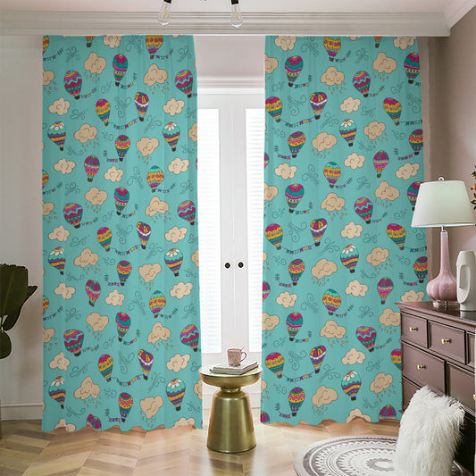Cartoon Air Balloon Pattern Print Blackout Pencil Pleat Curtains