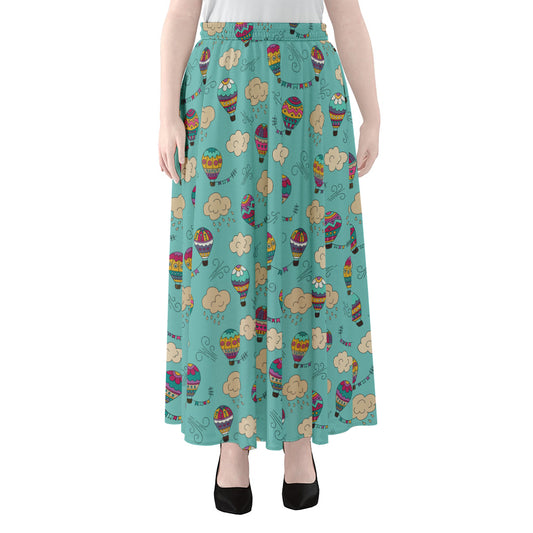 Cartoon Air Balloon Pattern Print Chiffon Maxi Skirt