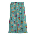 Cartoon Air Balloon Pattern Print Cotton Front Slit Maxi Skirt