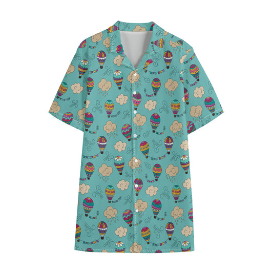 Cartoon Air Balloon Pattern Print Cotton Hawaiian Shirt
