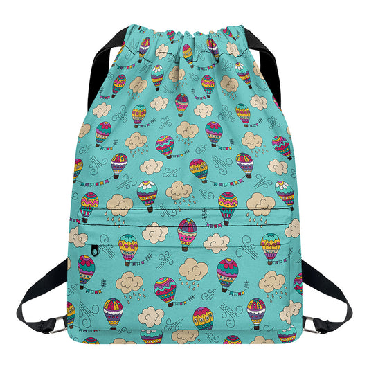 Cartoon Air Balloon Pattern Print Drawstring Backpack