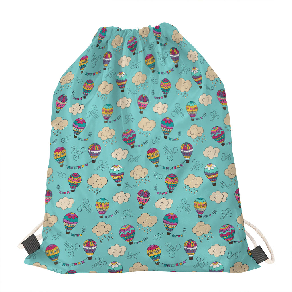 Cartoon Air Balloon Pattern Print Drawstring Bag