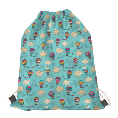 Cartoon Air Balloon Pattern Print Drawstring Bag