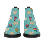 Cartoon Air Balloon Pattern Print Flat Ankle Boots