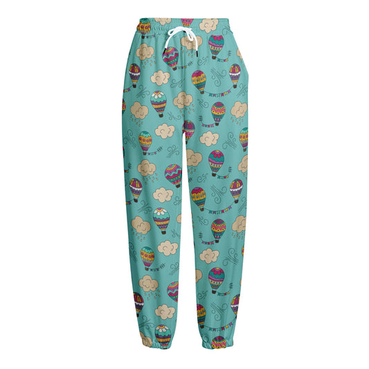 Cartoon Air Balloon Pattern Print Fleece Lined Knit Pants