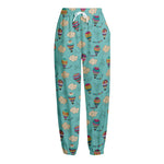 Cartoon Air Balloon Pattern Print Fleece Lined Knit Pants