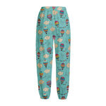 Cartoon Air Balloon Pattern Print Fleece Lined Knit Pants