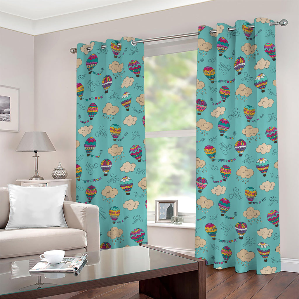 Cartoon Air Balloon Pattern Print Grommet Curtains
