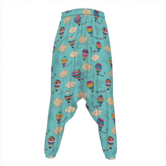 Cartoon Air Balloon Pattern Print Hammer Pants