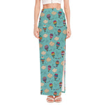 Cartoon Air Balloon Pattern Print High Slit Maxi Skirt