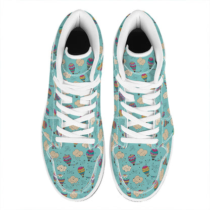 Cartoon Air Balloon Pattern Print High Top Leather Sneakers