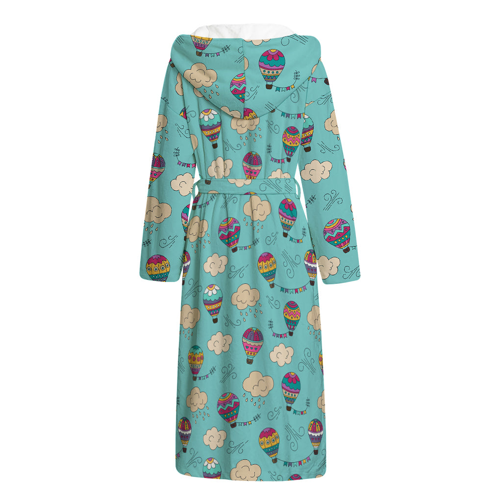 Cartoon Air Balloon Pattern Print Hooded Bathrobe