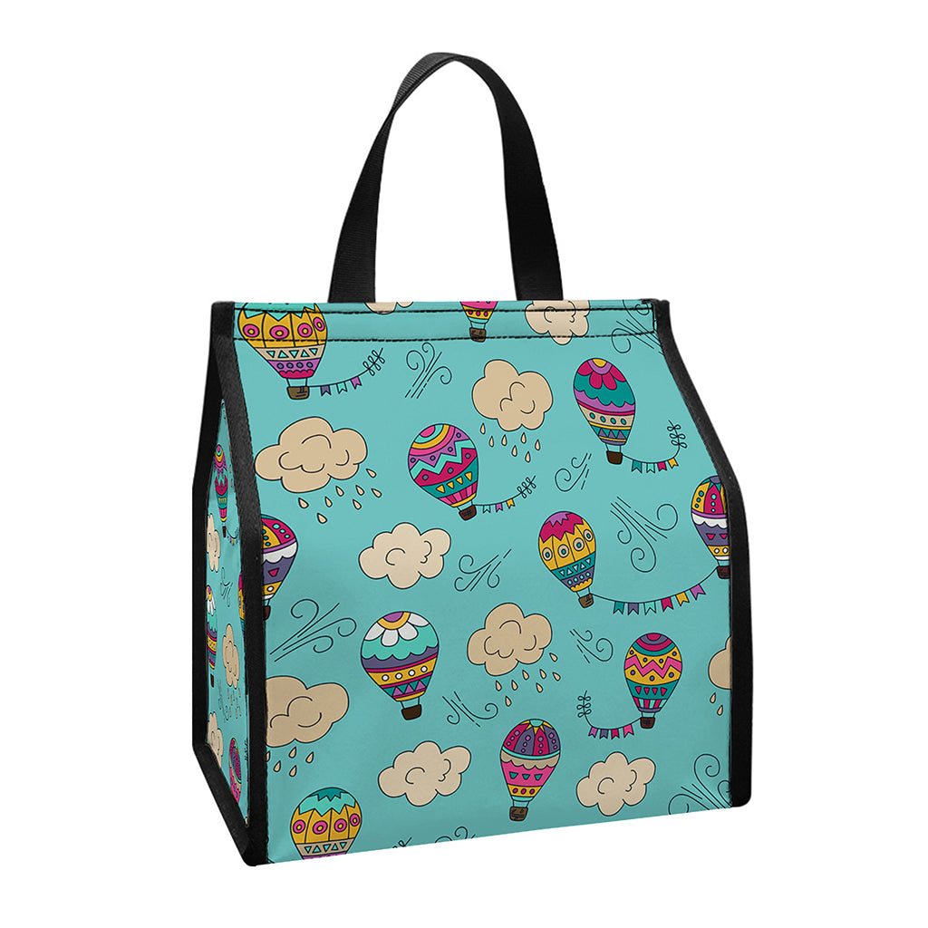 Cartoon Air Balloon Pattern Print Insulated Lunch Tote