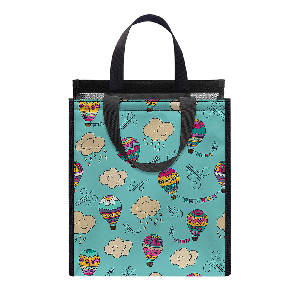 Cartoon Air Balloon Pattern Print Insulated Lunch Tote
