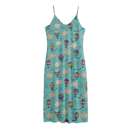 Cartoon Air Balloon Pattern Print Jersey Midi Cami Dress