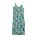 Cartoon Air Balloon Pattern Print Jersey Midi Cami Dress