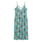 Cartoon Air Balloon Pattern Print Jersey Midi Cami Dress