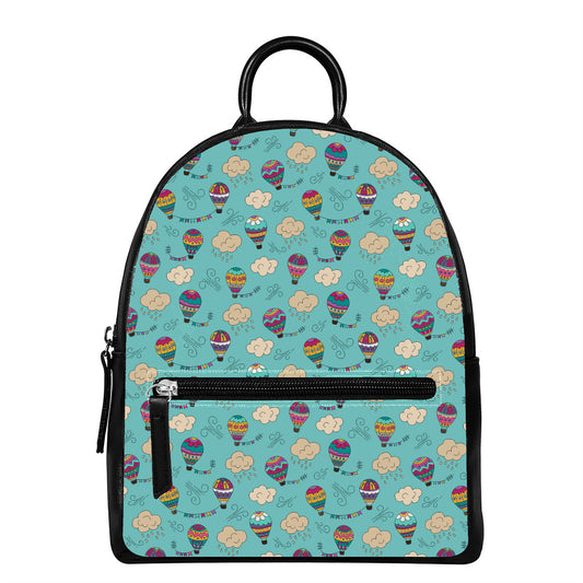 Cartoon Air Balloon Pattern Print Leather Backpack