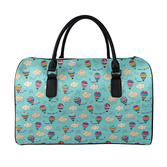 Cartoon Air Balloon Pattern Print Leather Duffle Bag