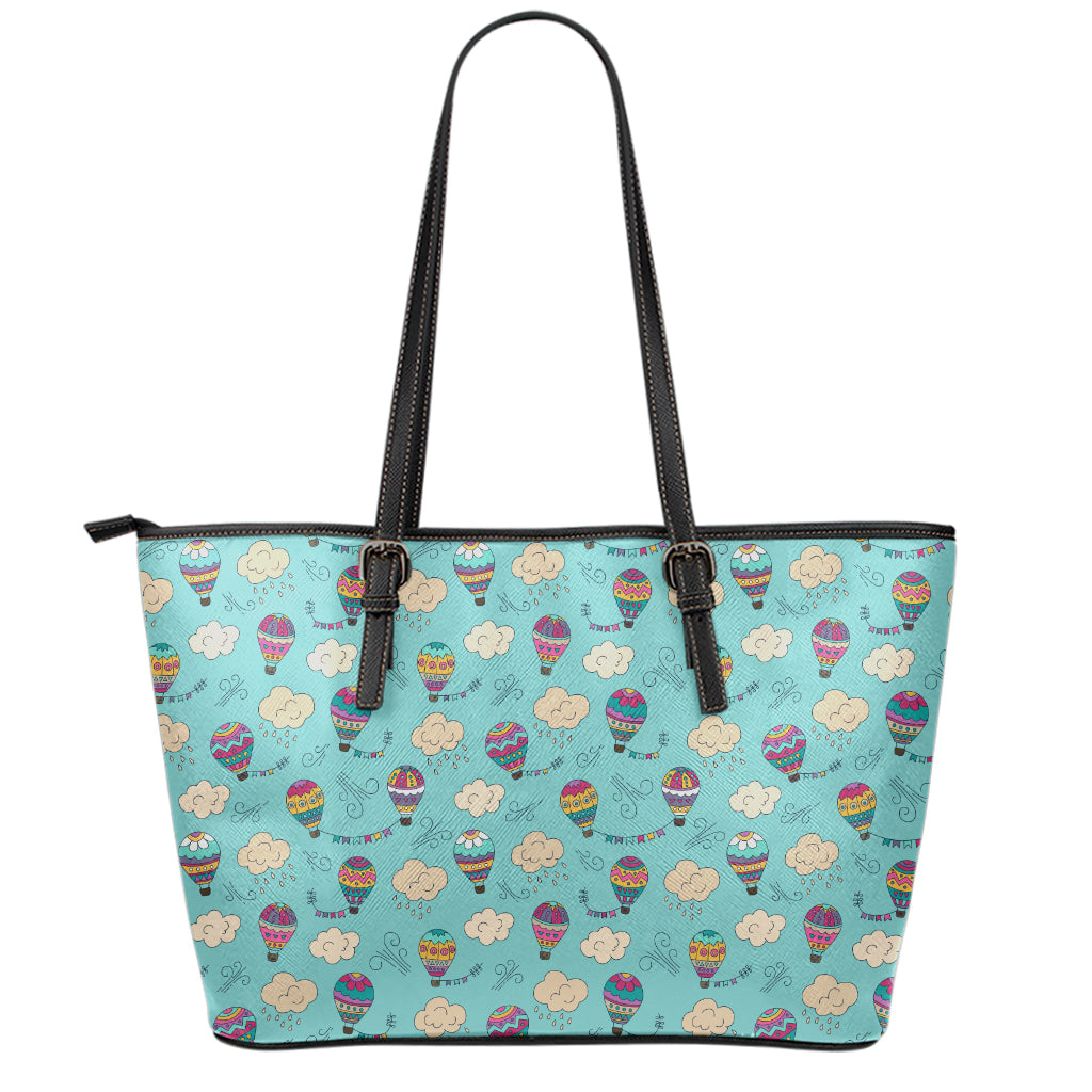 Cartoon Air Balloon Pattern Print Leather Tote Bag