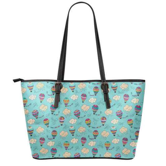 Cartoon Air Balloon Pattern Print Leather Tote Bag