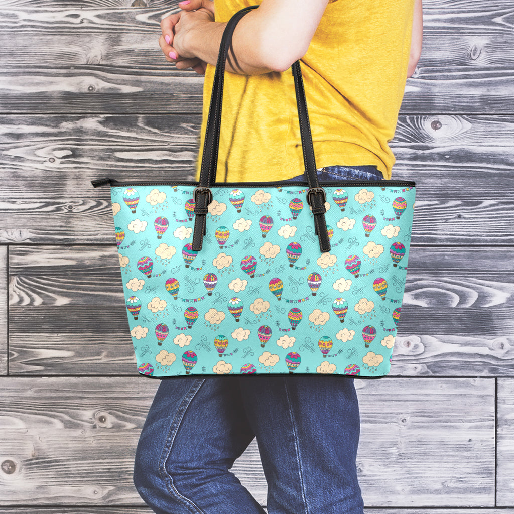 Cartoon Air Balloon Pattern Print Leather Tote Bag
