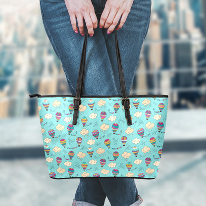 Cartoon Air Balloon Pattern Print Leather Tote Bag