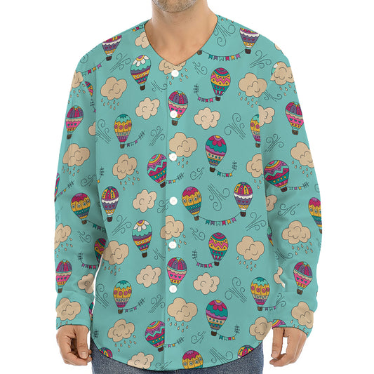 Cartoon Air Balloon Pattern Print Long Sleeve Baseball Jersey
