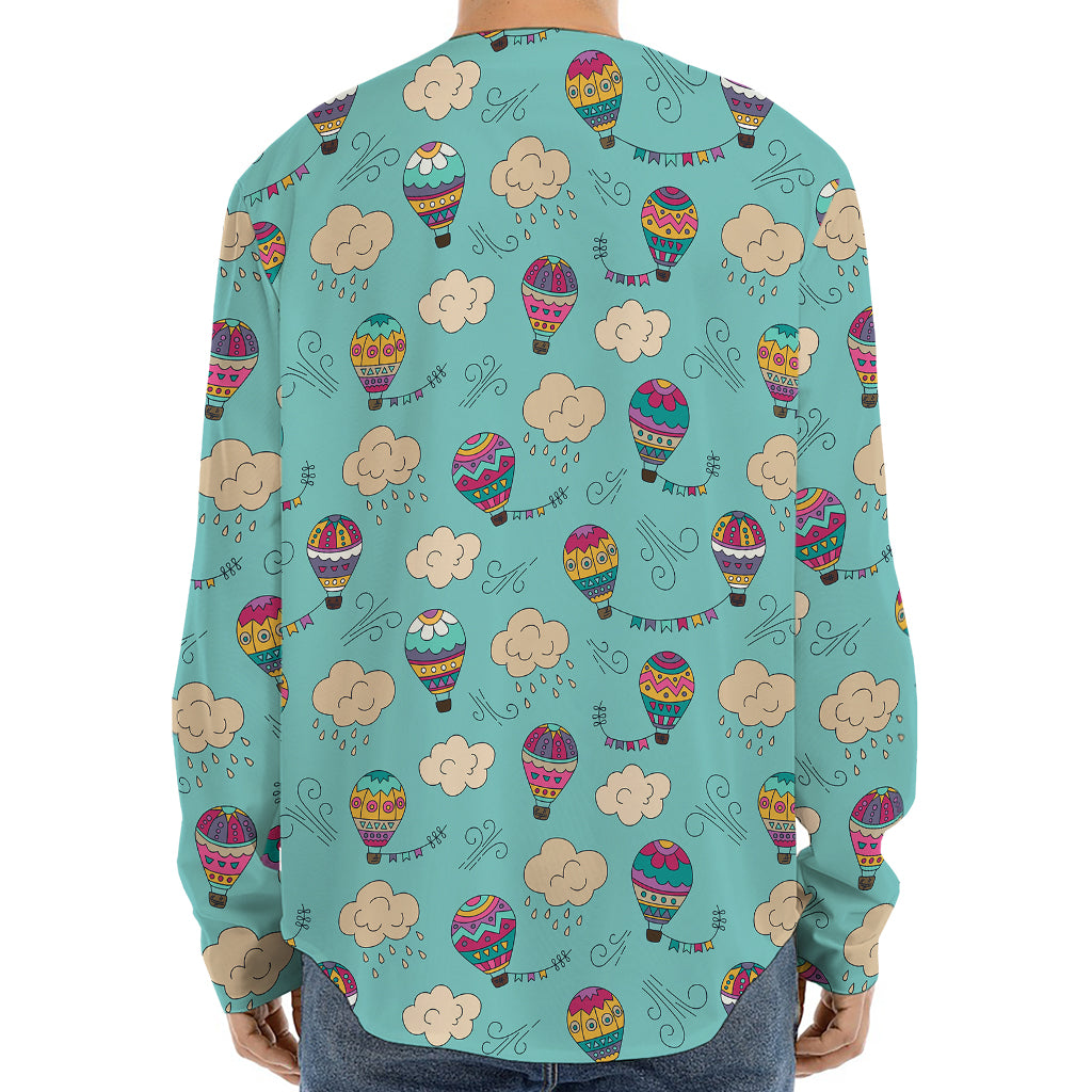 Cartoon Air Balloon Pattern Print Long Sleeve Baseball Jersey