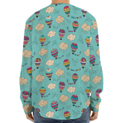 Cartoon Air Balloon Pattern Print Long Sleeve Baseball Jersey